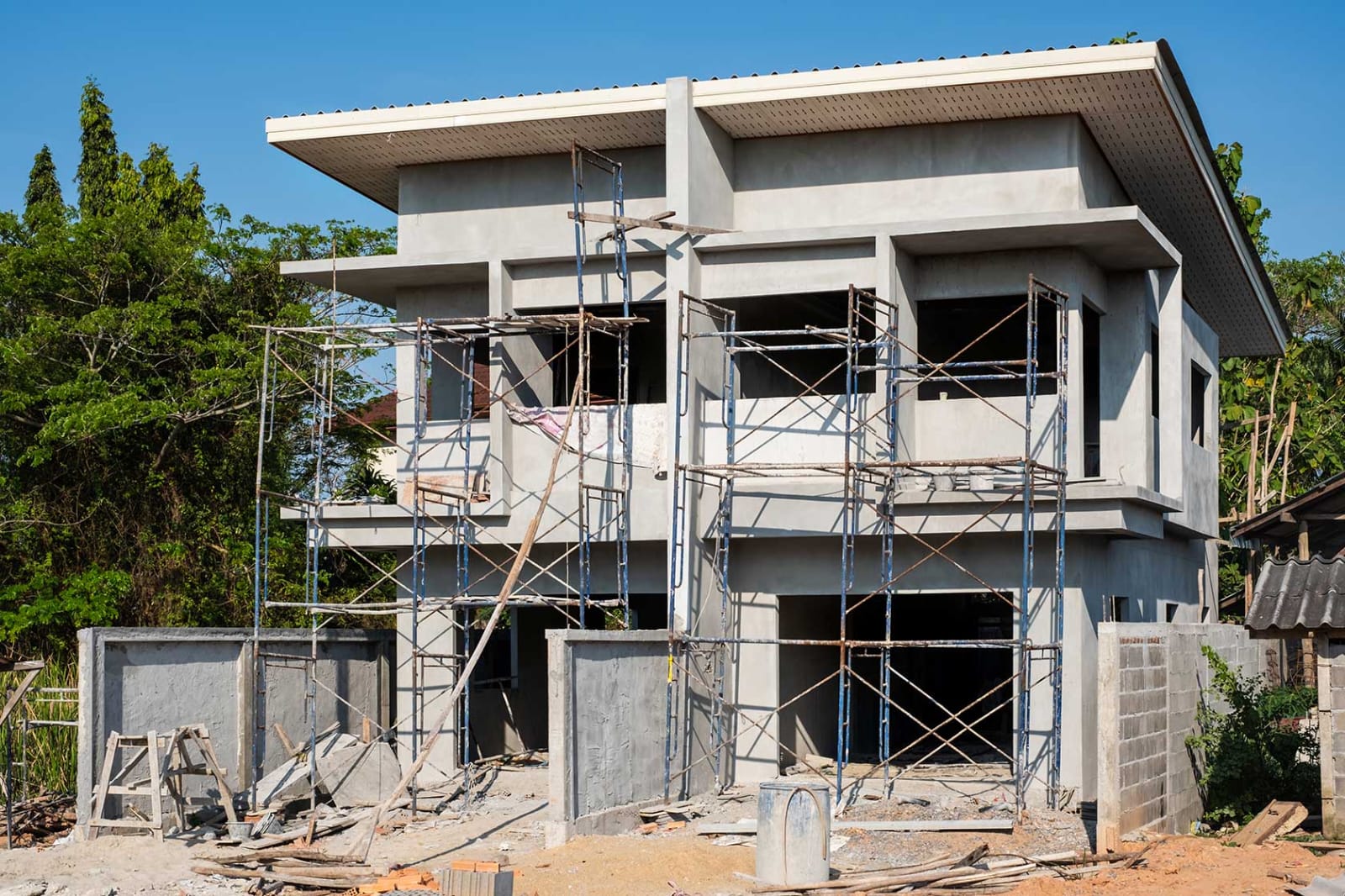 Concrete Frame Building under Scaffolding